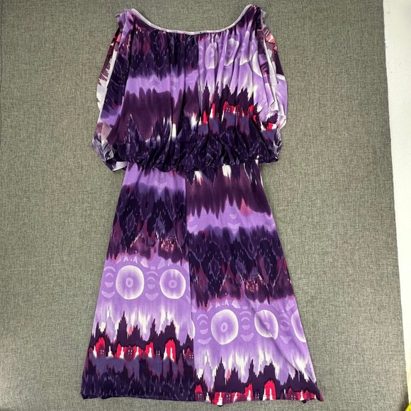 Jonathan Martin Dress Tie Dye Purple Elastic waist split cut Sleeves Stretch Sma - Picture 9 of 13